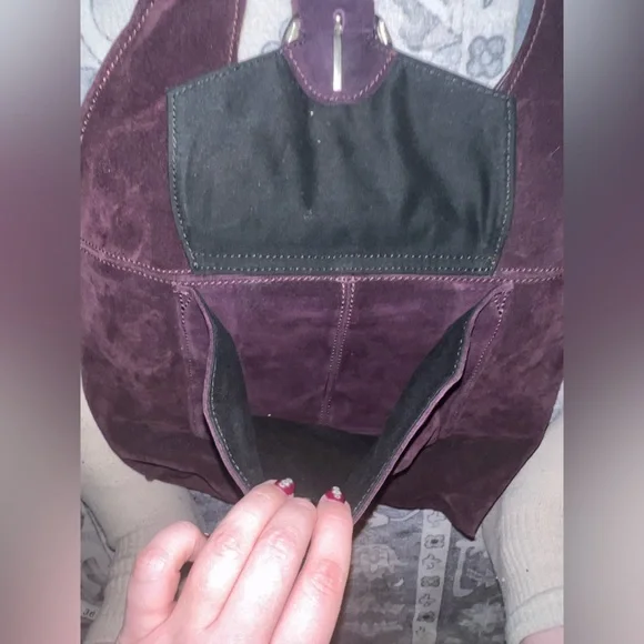 Vintage Dark Purple Suede Shoulder Bag - Picture 2 of 6